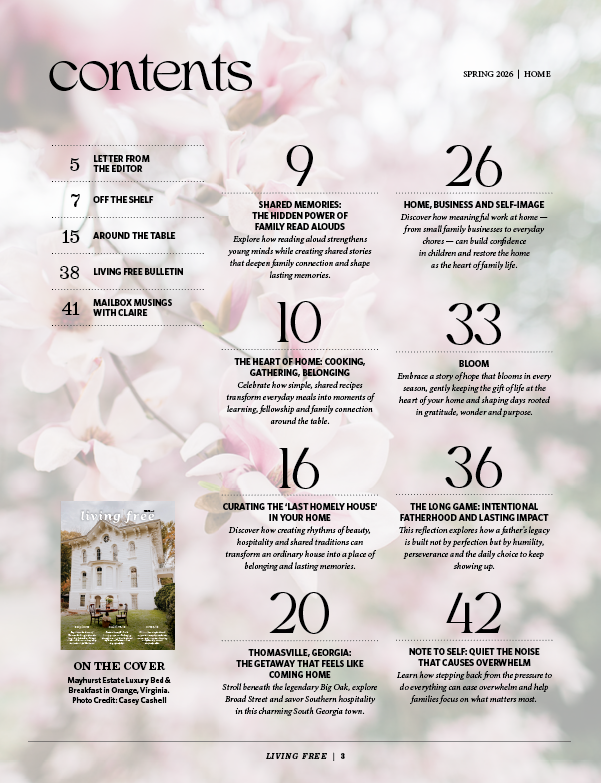 Table of Contents for Living Free